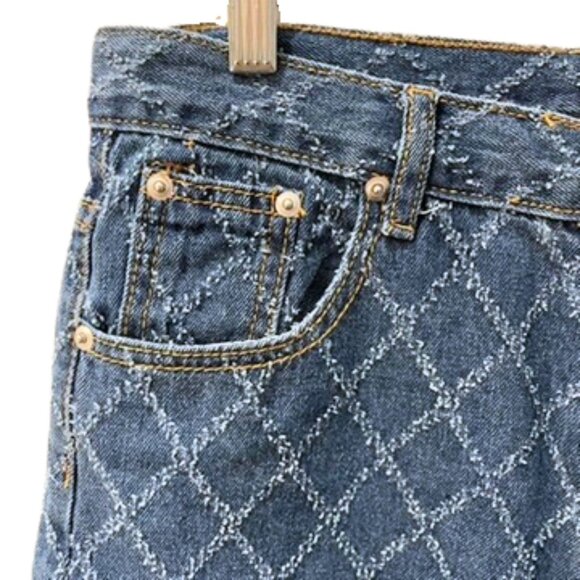 NWT EM RETRO DIAMOND PATTERNED HIGH WAIST JEANS WITH WIDE LEGS SIZE L - Picture 1 of 12
